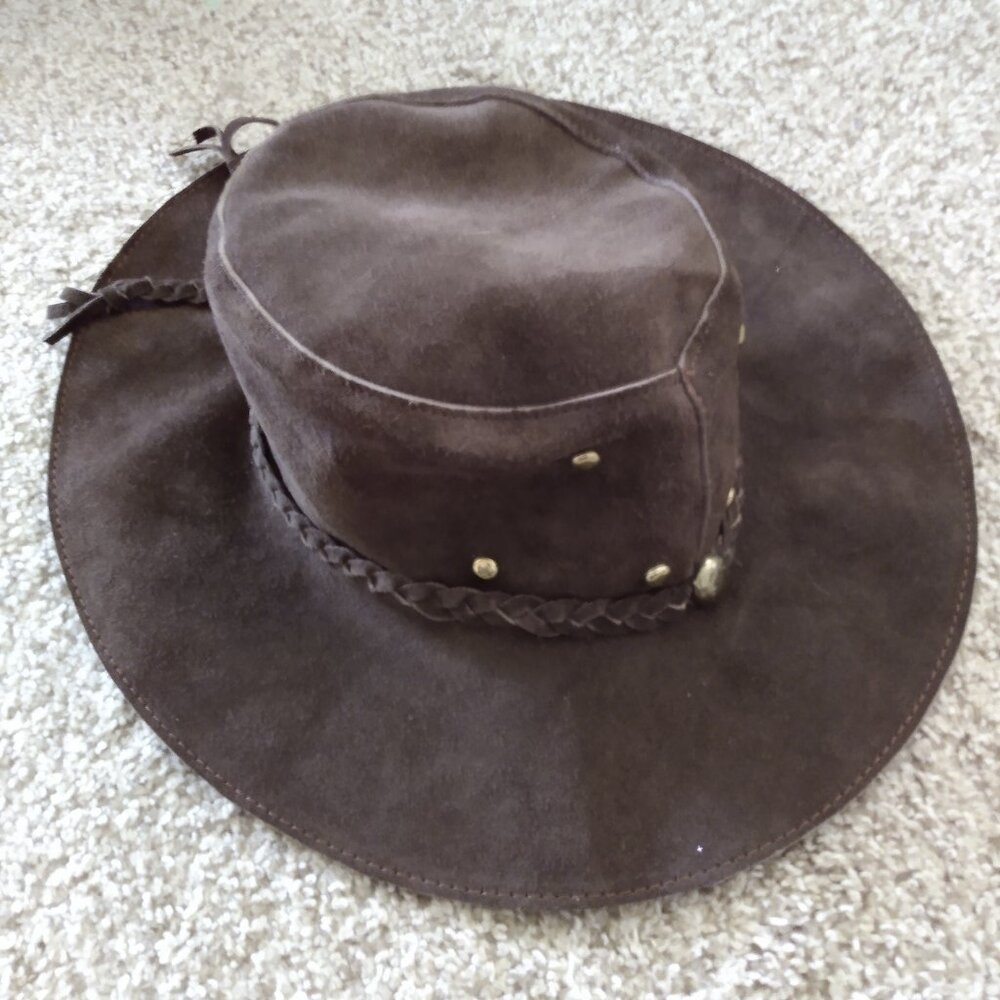 Brown Leather Floppy Hat